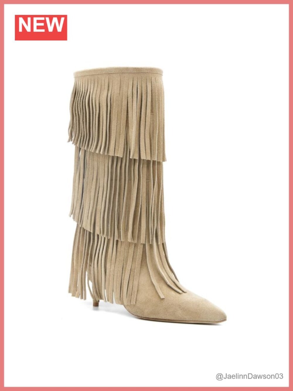 Fringe Knee High Suede Cowgirl Tassel Kitten Heel Boots Western Pointed Toe for
